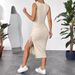 Women's Clothing Sleeveless Vest Skirt Pleated Drawstring Slim Hip Skirt Dress Summer_ecoleips.com