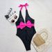 Sexy One-Piece Swimsuit With Large Bowtie - Nylon Pure Color Swimwear For Women, European Style With Chest Pad_ecoleips.com