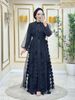 Voya Women's 2 Piece 3D Circular Cutout Chiffon Dress With Beaded Waist Belt Lantern Sleeves, Elegant Evening Gown For Parties, Weddings, Burgundy_ecoleips.com