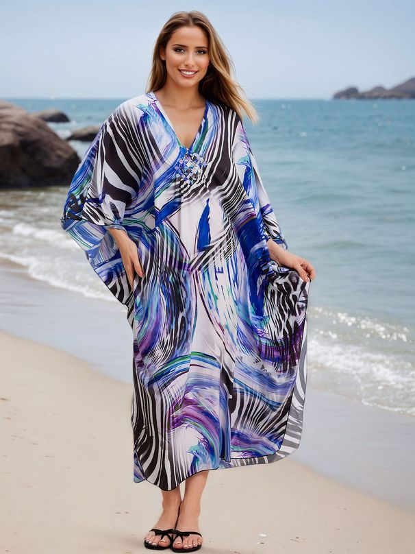 Plus Size Quick Drying Beach Cover Up Women's Loose Fit Kaftan Long Beach Robe Woven Front Design Wire Free_ecoleips.com