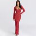 Women's Lace See through Shawl Long Sleeve Top And Fishtail Skirt Set Sexy Strapless Tight Fit Summer Spring Outfit_ecoleips.com