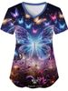 Butterfly Pattern 3D Print Dual Pockets V-neck Top Comfortable Functional Care Short Sleeve Uniform For Nurse Women's Clothing_ecoleips.com