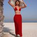 Women's Three Piece Bikini Swimsuit European And American Style Solid Color Mesh Long Dress Fashionable Sexy Design 2025_ecoleips.com