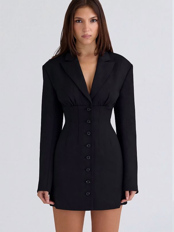 JULISSA MO Sexy V-neck Long Sleeve Women Blazer Dress Black Single Breasted High Waist Dress Winter New Elegant Party Club Dress_ecoleips.com