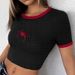 American Style Women's Pullover Crop Top Unique Spider Embroidery Ribbed Texture Color Block Slim Fit Midriff Baring Top_ecoleips.com