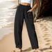 Women's Cotton Linen Wide Leg Pants Casual High Waisted Palazzo Trousers With Pockets Loose Fit Beach Yoga Lounge Pants_ecoleips.com