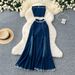 Women's Clothing Girl Outfit: Feminine Raw Edge Sleeveless Tube Top Vest High Waist Fishtail Skirt Denim Two Piece Suit_ecoleips.com