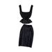 Luxury Chic Heiress Two Piece Set Sparkling Rhinestone Square Neck Sleeveless Knit Top And Slim Fit Bodycon Mini Skirt For Women_ecoleips.com