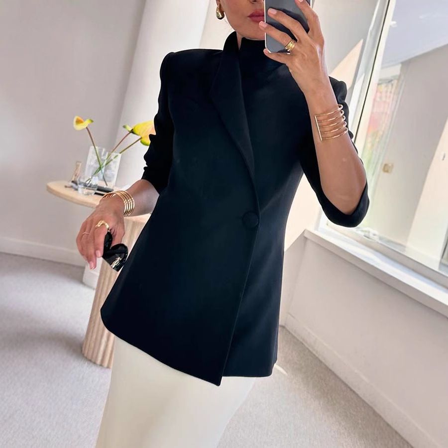 Women's Clothing Women's Long Sleeve Satin Suit Casual Loose Fashion One Button Jacket Autumn Winter Long Sleeve For Formal & Casual_ecoleips.com