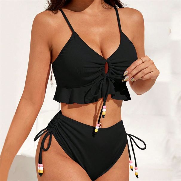 2024 European And American New Solid Color Two-Piece Swimsuit Sexy Back Strap Hot Spring Style Export Bikini_ecoleips.com