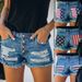Women's Clothing Print Slimming Ripped Single Row Button Denim Shorts_ecoleips.com