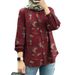 Women's Clothing Muslim Floral Shirt Fashion Puff Sleeve_ecoleips.com