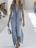 Women's Loose Solid Color Casual Denim Jumpsuit Single Breasted Spring Summer New_ecoleips.com
