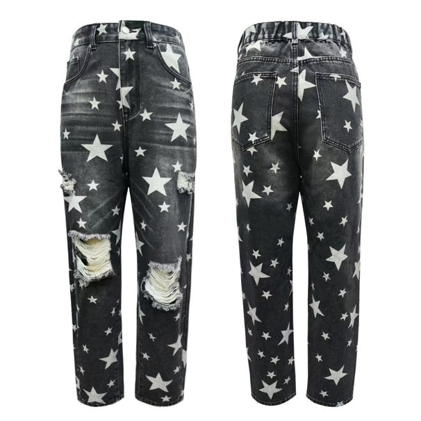 Women's Clothing Printed Pattern Ripped Straight Casual Jeans Women_ecoleips.com