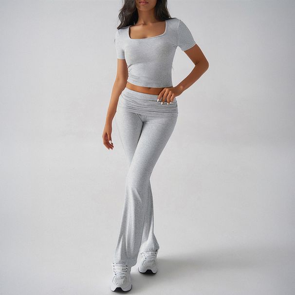 Diyun 2025 Spring/Summer Cross-Border European American Y2K Casual Sports Style Solid Color Cropped T-Shirt And Long_ecoleips.com
