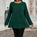 Elegant Plus Size Women's Casual T-Shirt - Soft Round Neck Long Sleeve Top In Pink & Dark Green (1xl-5xl)_ecoleips.com