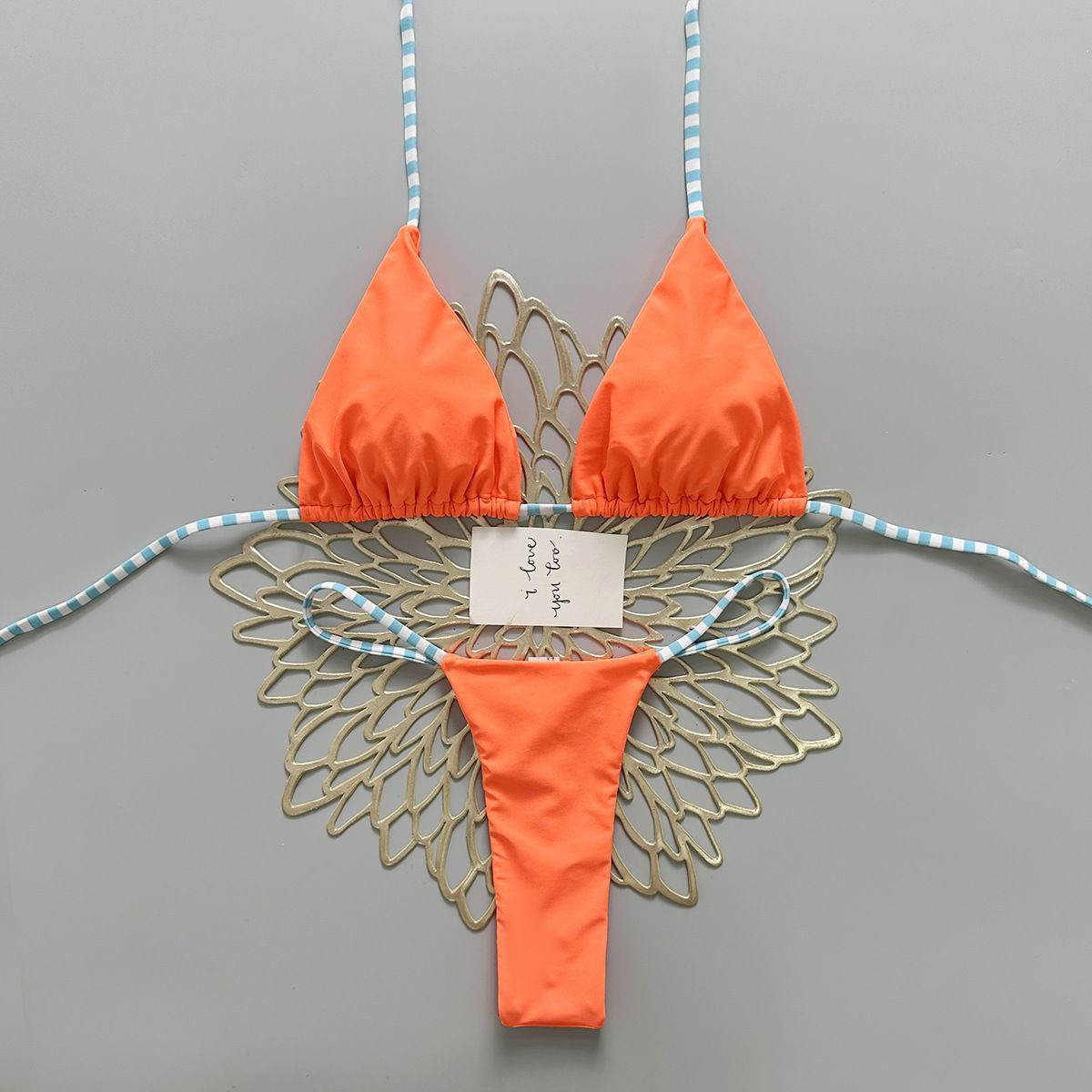 Solid Color Lace-Up Backless Bikini Sexy Two-Piece Swimsuit - Cross Border Europe & America Style for Vacation And Summer_ecoleips.com
