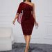 Women's Clothing New Solid Color Sequined Oblique Shoulder Party Shawl Sleeve Hip Short Dress_ecoleips.com