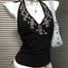 Spicy Girl Yabi Beautiful Back Vest Summer New Black V-neck Embroidered Halter Strap Backless Retro Top_ecoleips.com