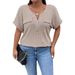 Women's Plus Size Pullover T-Shirt Solid Color Zipper Short Sleeve Faux Pocket Top Loose Fit Spring/Summer New Arrival_ecoleips.com