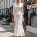 Women's Autumn/Winter Suit Set – Single-Breasted Blazer & Button-Front Slit Skirt | 3/4 Sleeve Office Dress Two-Piece (White/Black) | Sizes S-XXL_ecoleips.com