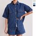 European American Cross-border 2025 Spring-summer New Vintage Casual Loose Pocket Short-sleeve Shirt And Shorts Denim_ecoleips.com