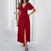 DiYun European And American Women's Fashion Trade 2024 Spring/Summer Elegant Slim-Fit Solid Color V-Neck_ecoleips.com