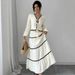 Women's Clothing Lace Layered Pleated Lantern Sleeve Bow Shirt And Skirt Suit For Women_ecoleips.com