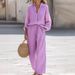 Women's Casual Long-Sleeve Shirt & Pants Set – Breathable Cotton Blend Lounge & Workwear Outfit In 6 Colors_ecoleips.com