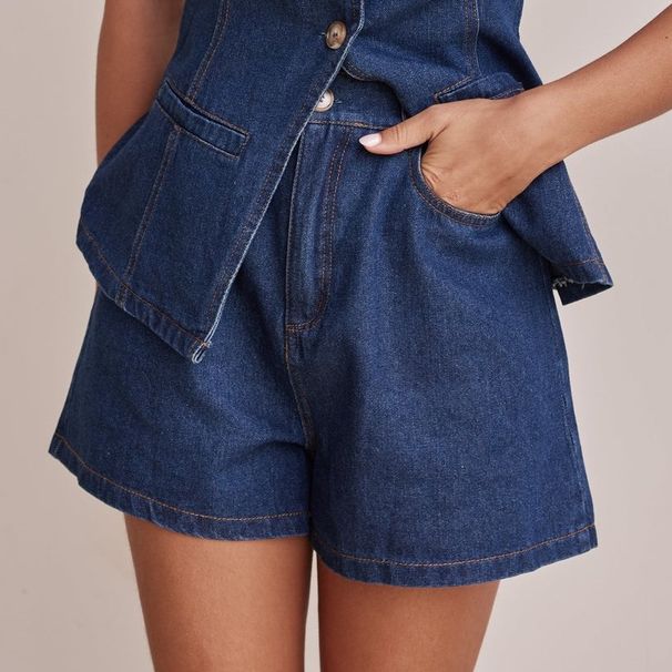 Women's Clothing Spring And Summer Sleeveless Waist High Waist Loose Denim Shorts Set_ecoleips.com