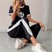 Casual Short Sleeve T-Shirt & Lounge Pants Set – Soft Cotton Two-Piece Outfit For Women (Black/White, S-XL)_ecoleips.com
