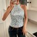 Elegant Halter Neck Sequin Camisole – Glamorous Women's Sleeveless Top (Black/Silver/White/Blue/Pink/Navy/Burgundy/Champagne, S-XL)_ecoleips.com