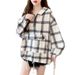 Plus-size Women's Korean-style Stylish Half-zip Hooded Sweatshirt, New Spring And Autumn Loose Plaid Long-sleeve Top,_ecoleips.com