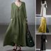 Women's Long Dress Elegant Vest Dress Casual Solid Color Loose Long Dress V Neck 2023 Spring Autumn Fashion_ecoleips.com