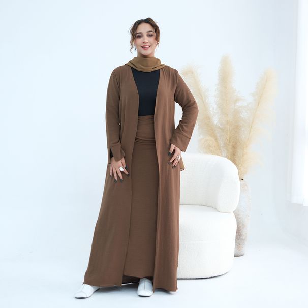 Modest Abaya Dress Aiyirui Modest Two-Piece Set – Long Sleeve Cardigan + Flowy Midi Skirt (M-XL, 4 Elegant Colors)_ecoleips.com
