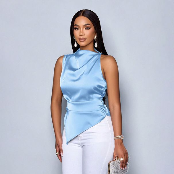 Women's Clothing Women's Summer Asymmetrical Satin Shirt Unique Design Blouse Fashion Top For Formal & Casual For Women_ecoleips.com