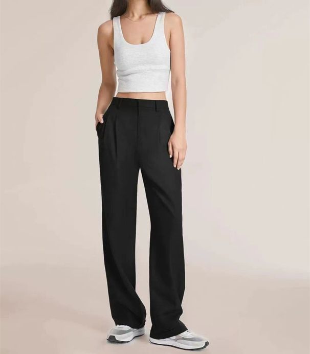 High-Waisted Wide-Leg Pants Women's Slimming Drapey Casual Suit with Real Pockets at the Back And Belted Slimming Wide Leg Pants for Commuting_ecoleips.com
