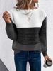 K New Knitted Sweater Women's Color Contrast Splicing Round Neck Long Sleeve Hoodie Top. No Necklaces Or Other Accessories_ecoleips.com