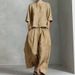 Women's Casual Linen-Blend Shirt And Wide-Leg Pants Set - Breathable Comfort Two-Piece Outfit_ecoleips.com