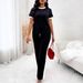 Women's European American Style Spring Summer Short Sleeve T-Shirt Casual Pullover Two Piece Set Elegant_ecoleips.com
