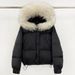 Women's Winter Short Down Jacket With Detachable Fur Hood - 85% White Duck Down, Thickened Loose Fit, 3D Embroidery_ecoleips.com