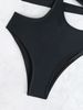 O‑Ring Decor Deep V Multi Cutout Ruched High Cut One‑Piece Swimsuit Women Summer Beach Bathing Suit_ecoleips.com