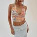 2025 Elegant And Sexy Floral Print Bohemian Twist Decorated Deep V-Neck Short Tank Top_ecoleips.com