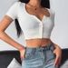 Women's Clothing White Straight Shoulder T Shirt Women's Short Sleeved Summer New Ins Slim Fit Navel Baring Short Hot Girl Square Collar Cardigan Top_ecoleips.com