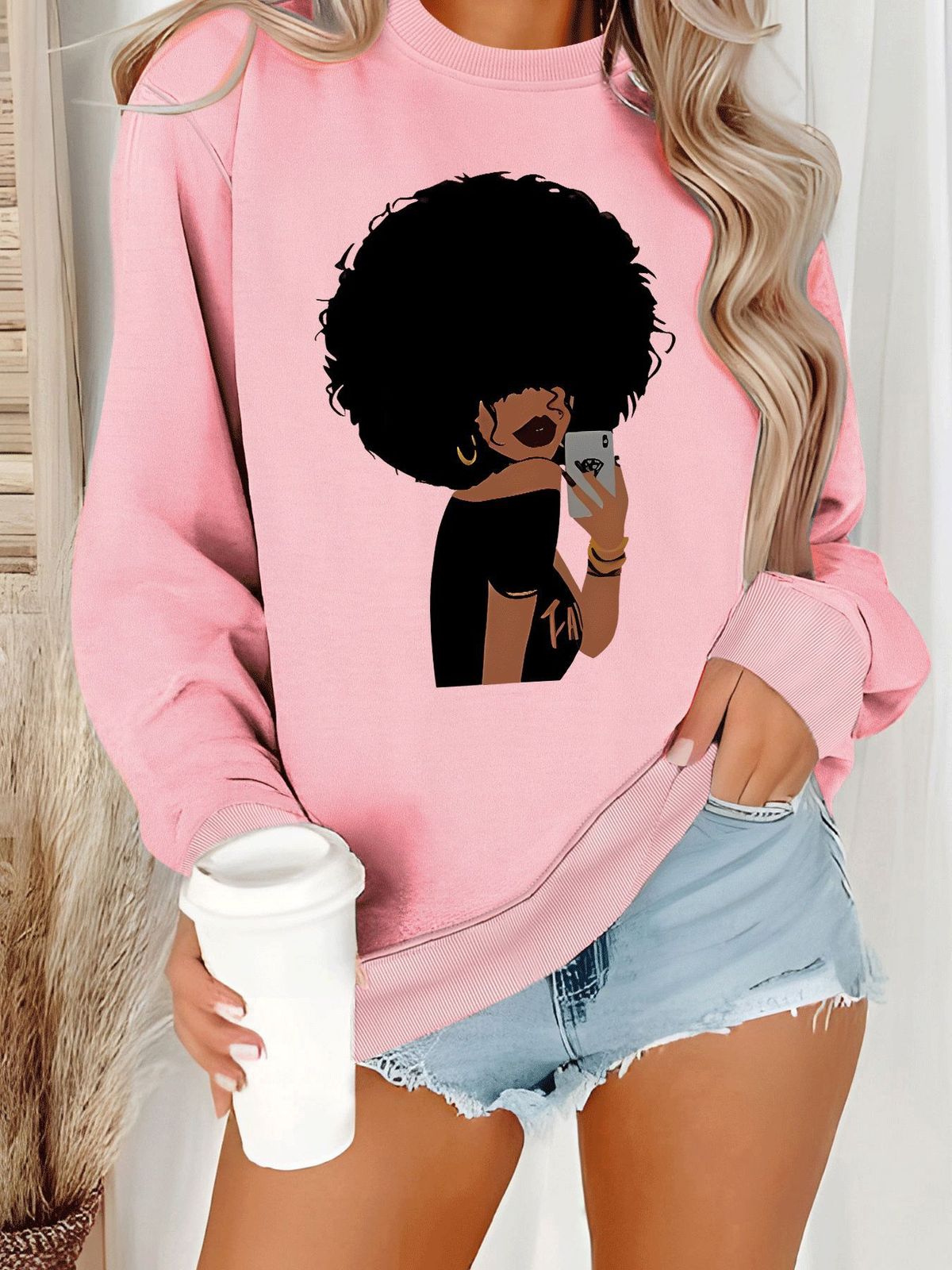 Trendy Portrait Print Long-Sleeve Sweatshirt – Women's Fashion Crewneck, Artistic Graphic Tee, Euro-American Streetwear (S-XXL)_ecoleips.com