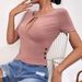 Voya Women's 2026 Sexy Hollow Button Slim Casual Short Style Temperament Short Sleeved T-shirt Top_ecoleips.com