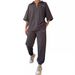 Women's Clothing New Printed T Shirt Lapel Loose Short Sleeved Top Spliced Trousers Suit_ecoleips.com