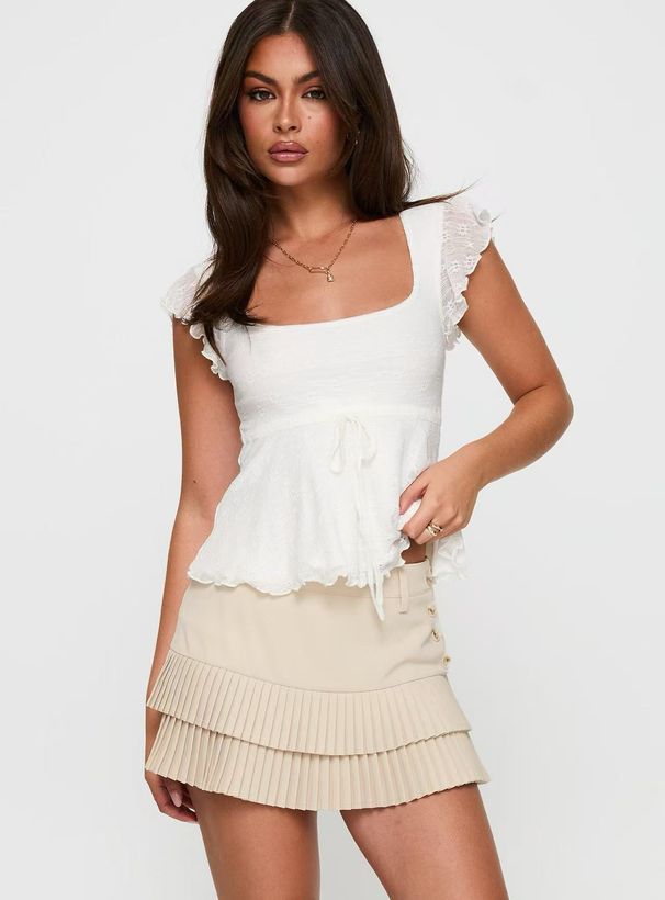 European And American Bubble Crepe Ruffle Trim Tie-Up Crop Top Spring Summer Slim Fit Short Sleeve_ecoleips.com