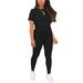 Women's Clothing Women's Simple Solid Color Gradient Print Round Neck T-Shirt And Trousers Clothing Set Short Sleeve Top_ecoleips.com