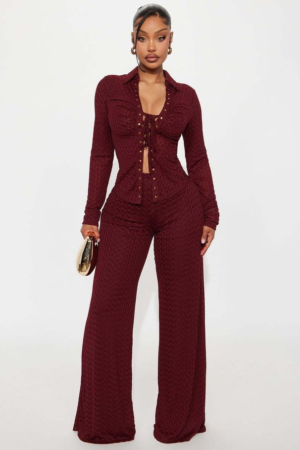 Tie-Front Blouse & Relaxed Pants Set - Trendy Polyester Two-Piece Outfit With Long Sleeves, Streetwear Elegance_ecoleips.com